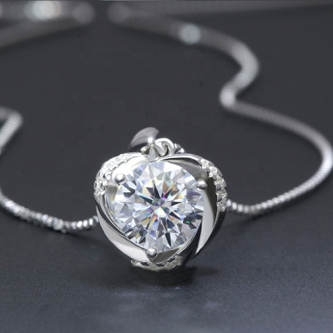 1.5 Carat Heart Shape Moissanite Pendant Necklace Round Cut White D VVS 925 Sterling Silver