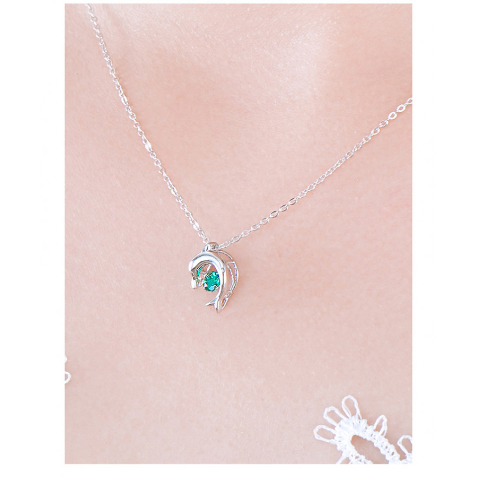 0.25CT Russian Stone Created Dolphin Lab Grown Emerald Necklace